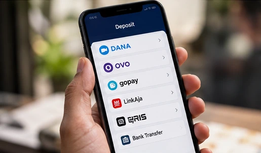 Illustration of digital payment interfaces used in Indonesia.