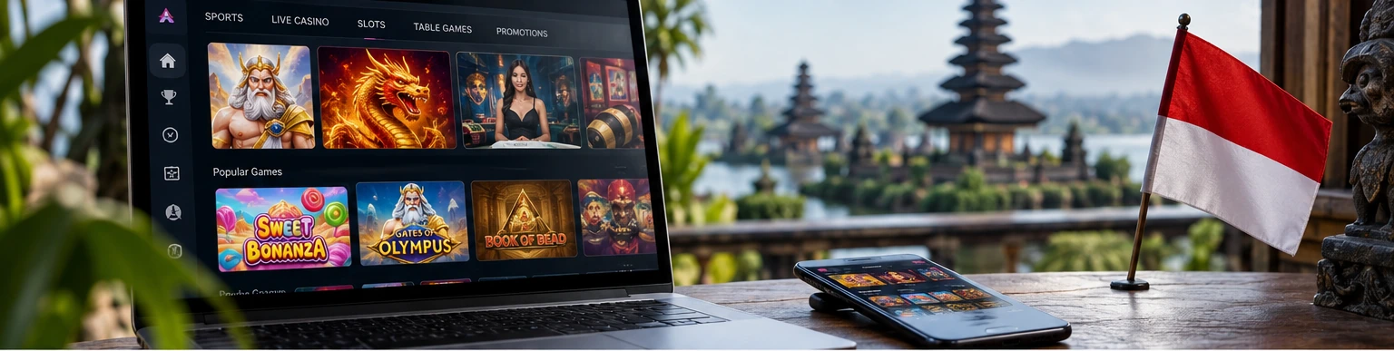 Offshore casino websites accessible through digital devices in Indonesia.