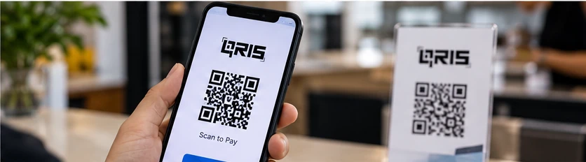 QRIS mobile payment interface at an Indonesian merchant
